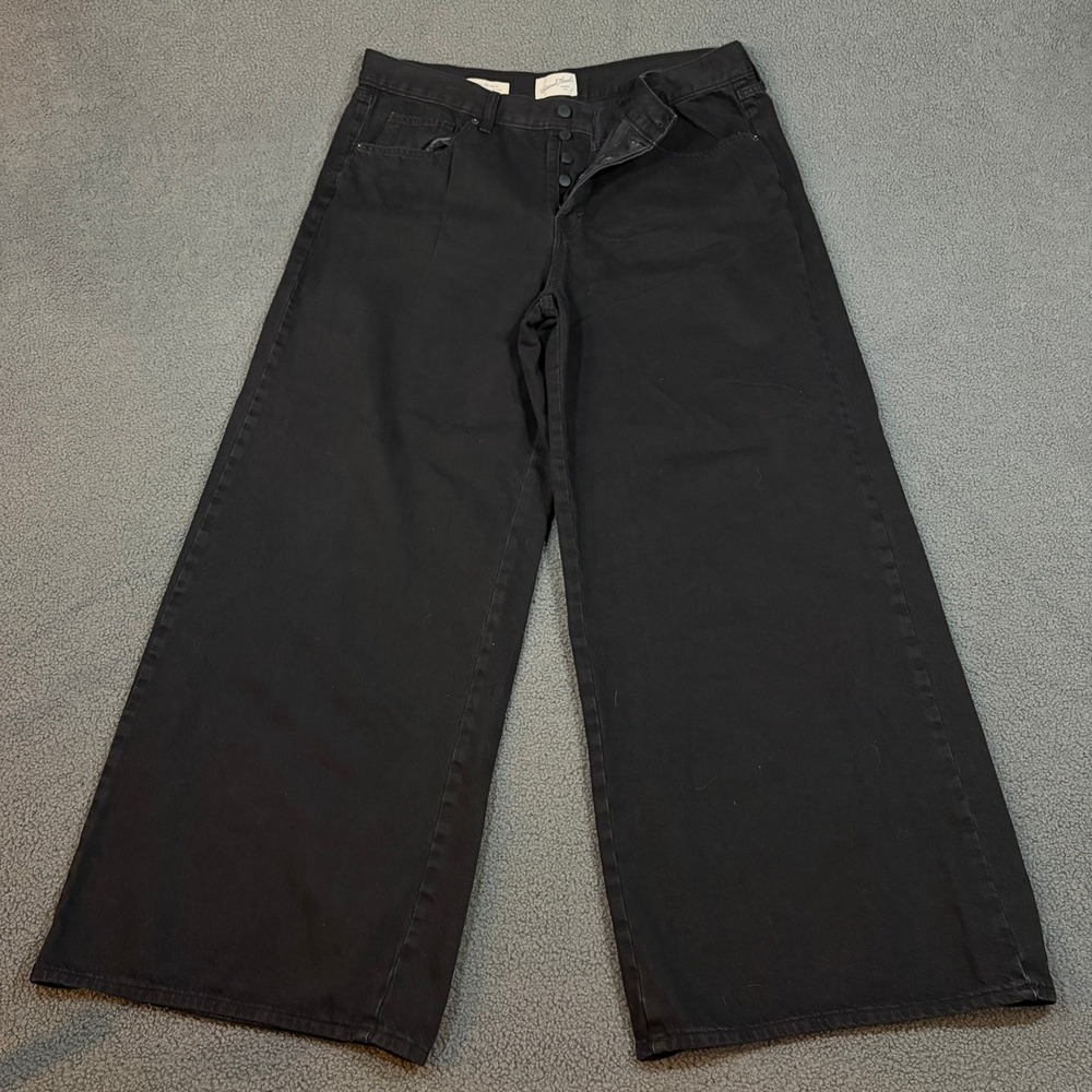 Universal Thread Jeans Womens 16R Black Mid Rise Super Wide Leg Button Fly Denim
